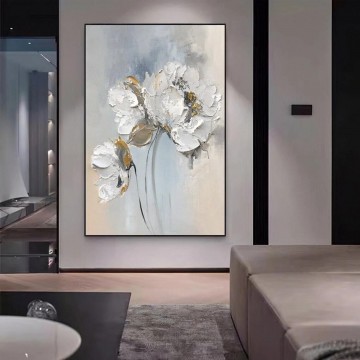 decoration decor group panels decorative Painting - White Floral by Palette Knife flower wall decor texture